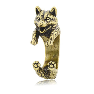 Image of a smiling Shiba inu ring in bronze