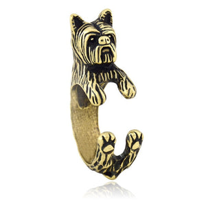 3D Yorkshire Terrier Finger Wrap Rings-Dog Themed Jewellery-Dogs, Jewellery, Ring, Yorkshire Terrier-Resizable-Antique Bronze-4