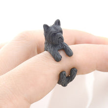 Load image into Gallery viewer, 3D Yorkshire Terrier Finger Wrap Rings-Dog Themed Jewellery-Dogs, Jewellery, Ring, Yorkshire Terrier-Resizable-Black Gun-6