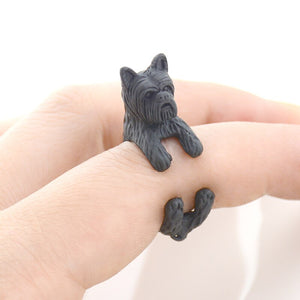 3D Yorkshire Terrier Finger Wrap Rings-Dog Themed Jewellery-Dogs, Jewellery, Ring, Yorkshire Terrier-Resizable-Black Gun-6