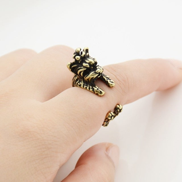 3D Yorkshire Terrier with Head Bow Finger Wrap Rings-Dog Themed Jewellery-Dogs, Jewellery, Ring, Yorkshire Terrier-Resizable-Antique Bronze-4