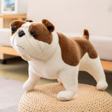 Load image into Gallery viewer, image of an adorable english bulldog stuffed animal plush toy standing on a jute box
