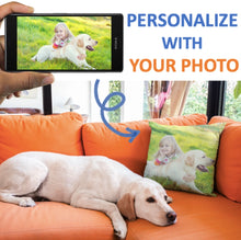 Load image into Gallery viewer, Image of a personalised dog gift of a custom pillowcase with a dog on a couch