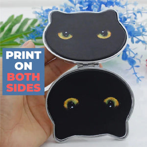 Image of a personalized dog mom gift with a photo of a black cat on both sides