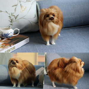 image of an adorable brown Pomeranian stuffed animal plush toy standing on a couch - all views