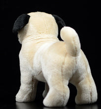 Load image into Gallery viewer, image of an adorable pug stuffed animal plush toy standing in black background - backview