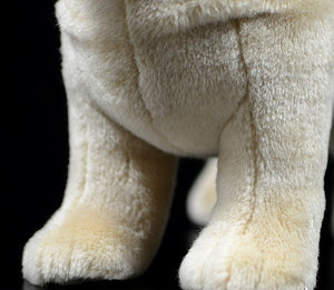 image of an adorable pug stuffed animal plush toy standing in black background 