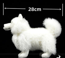 Load image into Gallery viewer, image of an adorable white samoyed stuffed animal plush toy in black background - size