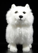 Load image into Gallery viewer, image of an adorable white samoyed stuffed animal plush toy in black background 
