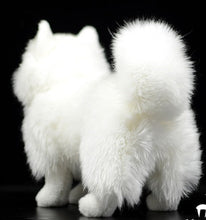 Load image into Gallery viewer, image of an adorable white samoyed stuffed animal plush toy in black background - backview