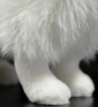 Load image into Gallery viewer, image of an adorable white samoyed stuffed animal plush toy in black background - feet