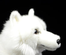 Load image into Gallery viewer, image of an adorable white samoyed stuffed animal plush toy in black background 