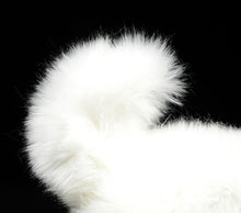 Load image into Gallery viewer, image of an adorable white samoyed stuffed animal plush toy in black background - tail