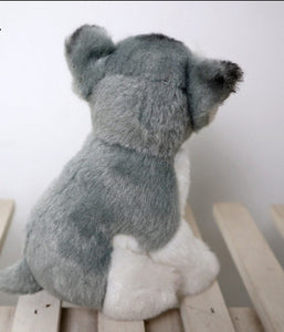 image of a schnauzer stuffed animal plush toy - back view