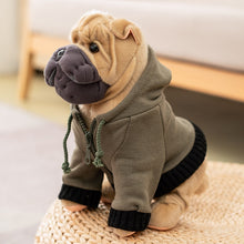 Load image into Gallery viewer, image of an adorable shar pei stuffed animal plush toy wearing a hoodie in white background
