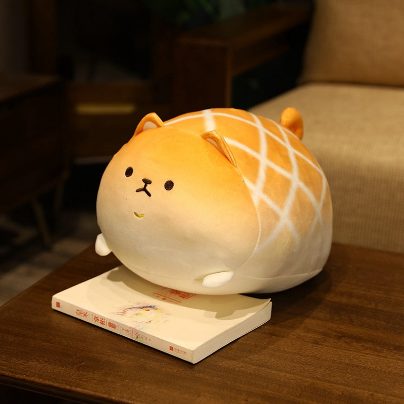 image of an adorable Shiba Inu Stuffed Plush Pillow laying on table 