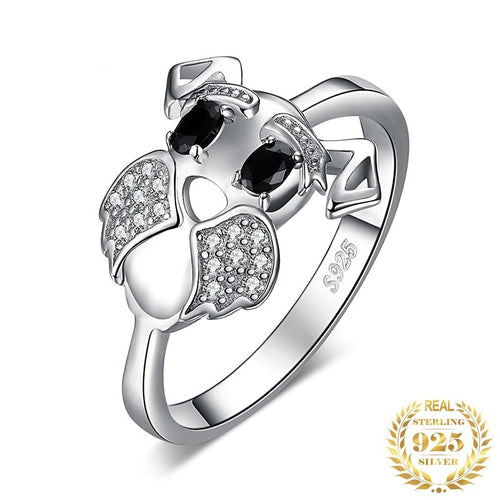 Sterling Silver Schnauzer Ring - Natural Black Spinel Gemstone-Dog Themed Jewellery-Dogs, Jewellery, Ring, Schnauzer-6-1