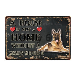 Image of a German Shepherd Signboard with a text 'A House Is Not A Home Without A German Shepherd' on a dark background
