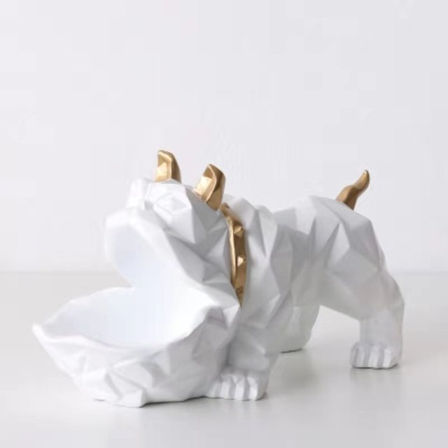 Image of a white color organiser English Bulldog statue