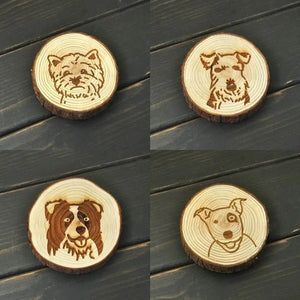 Image of the collage of four dog coasters including West Highland Terrier, Schnauzer, Border Collie, and Bull Terrier