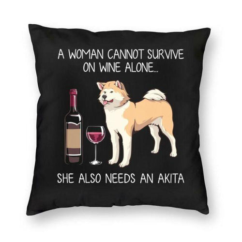 Wine and Akita Inu Mom Love Cushion Cover-Home Decor-Akita, Cushion Cover, Dogs, Home Decor-Small-Akita Inu-1