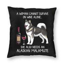 Load image into Gallery viewer, Wine and Alaskan Malamute Mom Love Cushion Cover-Home Decor-Alaskan Malamute, Cushion Cover, Dogs, Home Decor-Small-Alaskan Malamute-1
