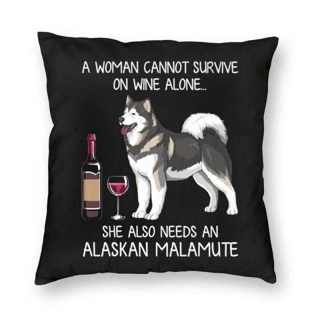 Wine and Alaskan Malamute Mom Love Cushion Cover-Home Decor-Alaskan Malamute, Cushion Cover, Dogs, Home Decor-Small-Alaskan Malamute-1