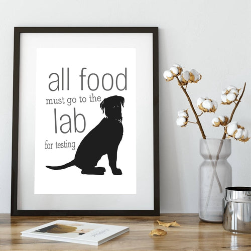 All Food Must Go to the Lab For Testing Canvas Poster-Home Decor-Black Labrador, Dogs, Home Decor, Labrador, Poster-1