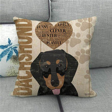 Load image into Gallery viewer, Image of a dachshund pillow cover featuring a beautiful Why I Love My Dachshund design