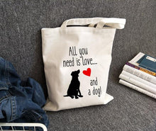 Load image into Gallery viewer, All You Need Is Love and A Dog Canvas Tote BagsAccessoriesAll you need is love and a dog - black dog and red heart