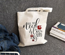 Load image into Gallery viewer, All You Need Is Love and A Dog Canvas Tote BagsAccessoriesAll you need is love and a dog - red hearts and red paw