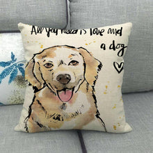 Load image into Gallery viewer, All You Need is Love and a Golden Retriever Cushion Cover-Home Decor-Cushion Cover, Dogs, Golden Retriever, Home Decor-Golden Retriever - All You Need-1