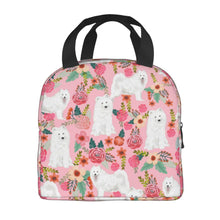 Load image into Gallery viewer, Image of an insulated American Eskimo Dog in bloom design American Eskimo Dog bag with exterior pocket