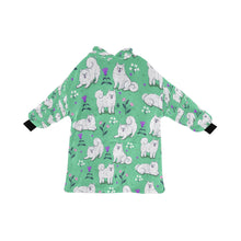 Load image into Gallery viewer, Image of an American Eskimo Dog blanket hoodie for kids in green color - Front View