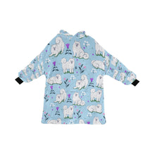 Load image into Gallery viewer, Image of an American Eskimo Dog blanket hoodie for kids in light blue color - Front View