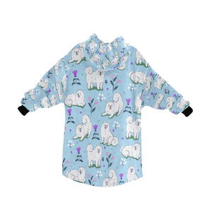 Image of an American Eskimo Dog blanket hoodie for kids in light blue color - Back View