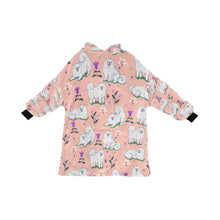 Load image into Gallery viewer, Image of an American Eskimo Dog blanket hoodie for kids in pink color - Front View