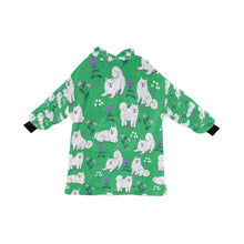 Load image into Gallery viewer, Image of an American Eskimo Dog blanket hoodie for women in green color - Front View
