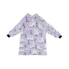 Load image into Gallery viewer, Image of an American Eskimo Dog blanket hoodie for women in lavender color - Front View