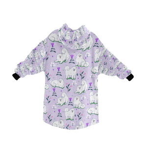 Image of an American Eskimo Dog blanket hoodie for women in lavender color - Back View