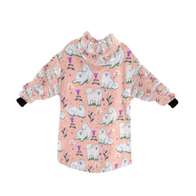 Load image into Gallery viewer, Image of an American Eskimo Dog blanket hoodie for women in peach color - Back View