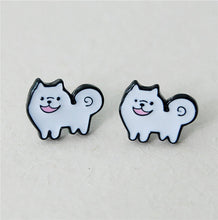Load image into Gallery viewer, Image of the pair of super cute American Eskimo Dog earrings in metal