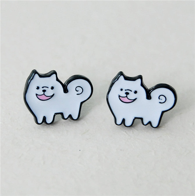 Image of the pair of super cute American Eskimo Dog earrings in metal