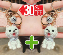 Load image into Gallery viewer, Image of two smiling American Eskimo Dog keychains