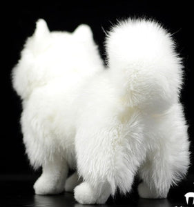 Back image of an adorable American Eskimo Dog stuffed animal plush toy in the color white