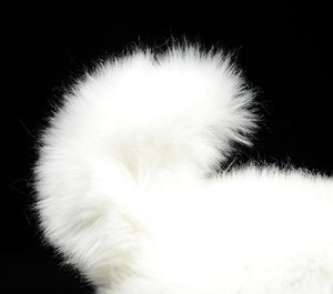 Tail image of an adorable stuffed American Eskimo Dog plush toy in the color white