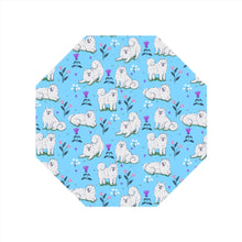 Load image into Gallery viewer, Image of an American Eskimo Dog umbrella in blue color