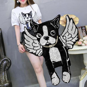 Angel Boston Terrier Sequined Handmade PatchPatch