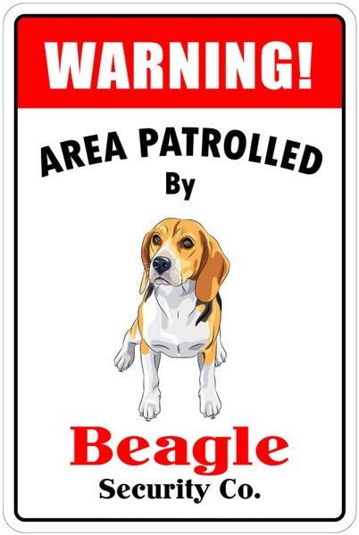 Area Patrolled By Beagle Security Co Tin Sign Board-Home Decor-Beagle, Dogs, Home Decor, Sign Board-Beagle-Medium-1