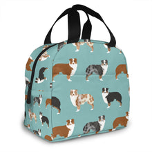 Load image into Gallery viewer, Image of an Australian Shepherd bag with Exterior Pocket in the cutest Australian Shepherd design